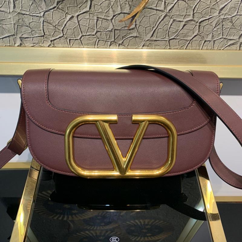Valentino Shoulder Tote Bags VA1011 Plain Gold Button Coffee
